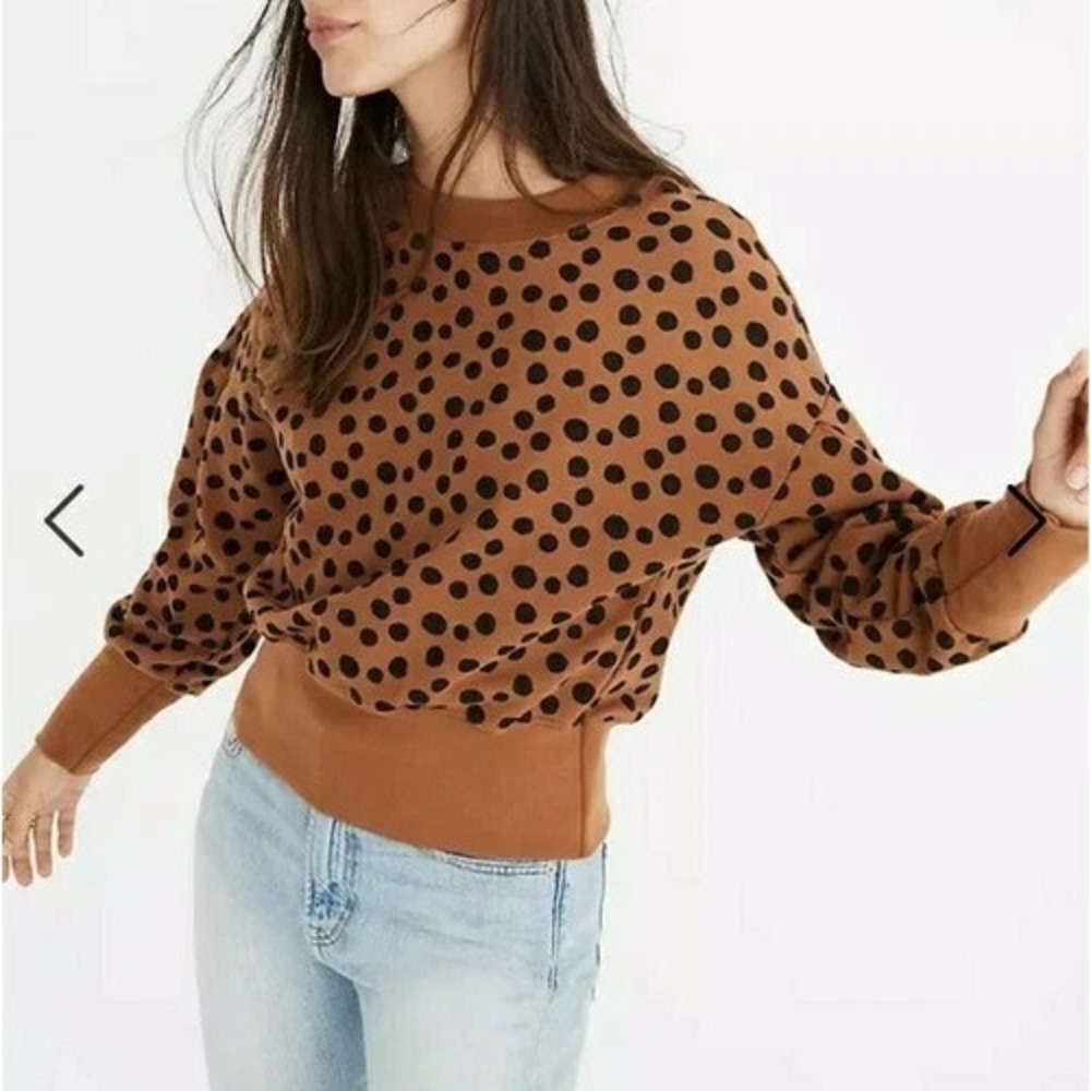 Madewell Pleat Sleeve Sweatshirt In Leopard Dot‎ Size Large